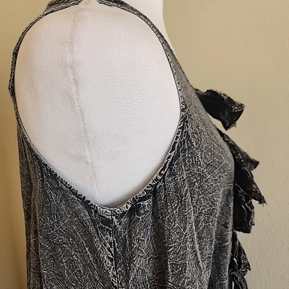 💐Paper Lace Ruffle Front Dress M Layered Crinkle Pockets Lagenlook Boho Hippie - Picture 5 of 16